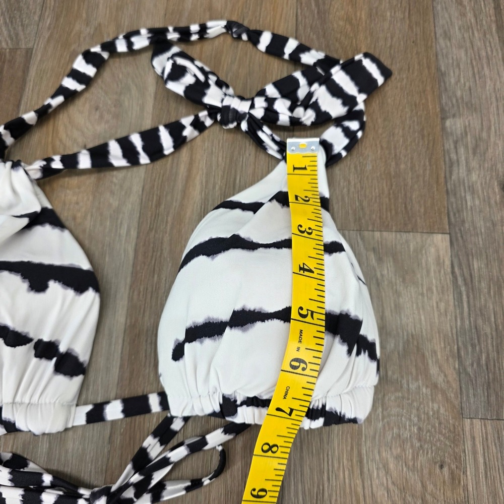 La Blanca Zebra Print Bikini Set Black White Halter Triangle Top Side Tie Bottom - Picture 11 of 13